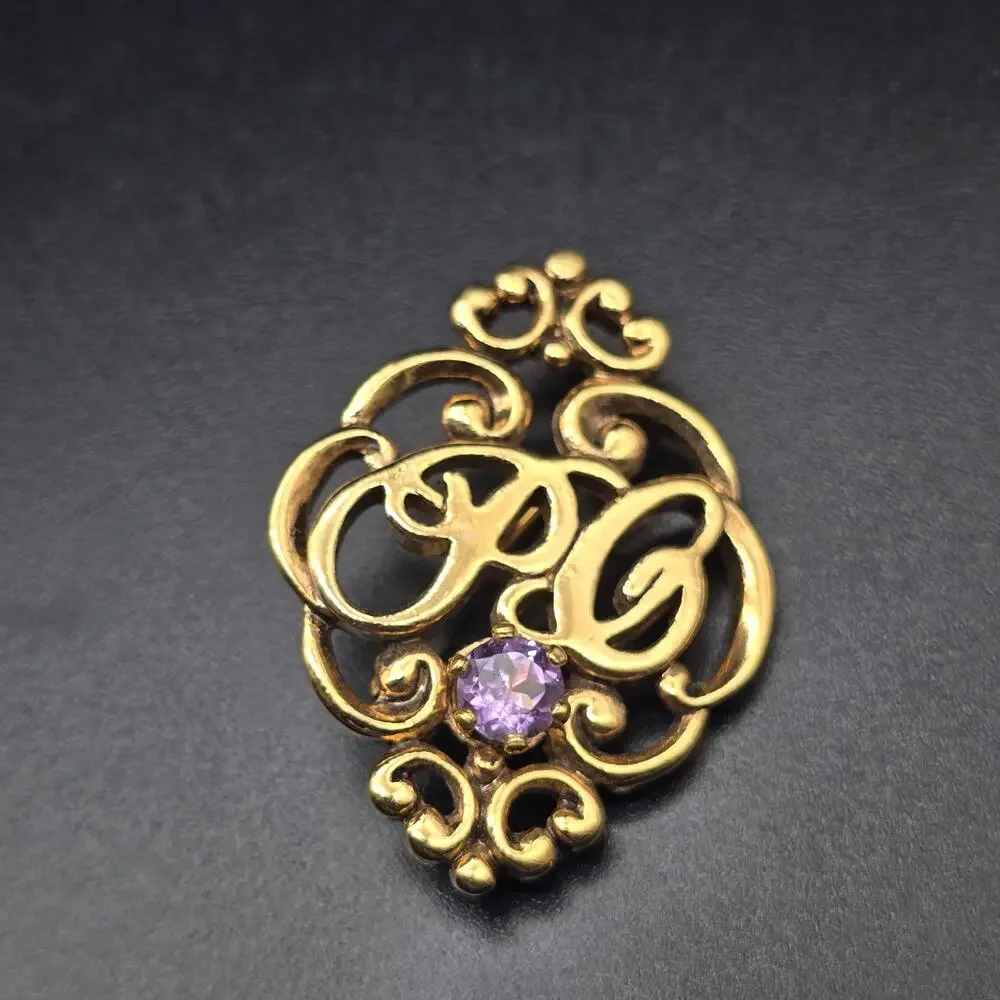 Avon President's Club Gold Tone Brooch Purple Rhinestone Vintage Jewelry